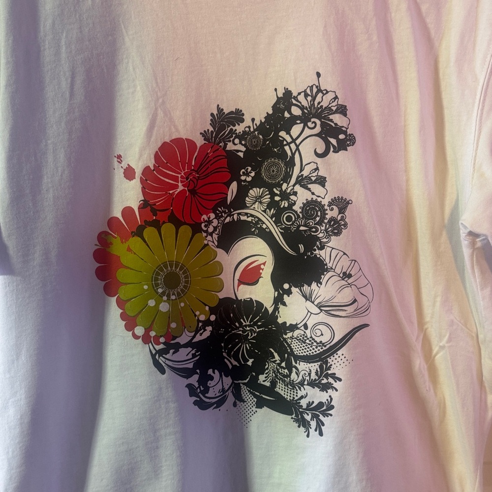 Lushanghai Men’s White shirt with floral graphic- XL - Picture 2 of 5